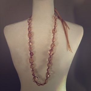 Long, Adjustable Beaded Ribbon Necklace